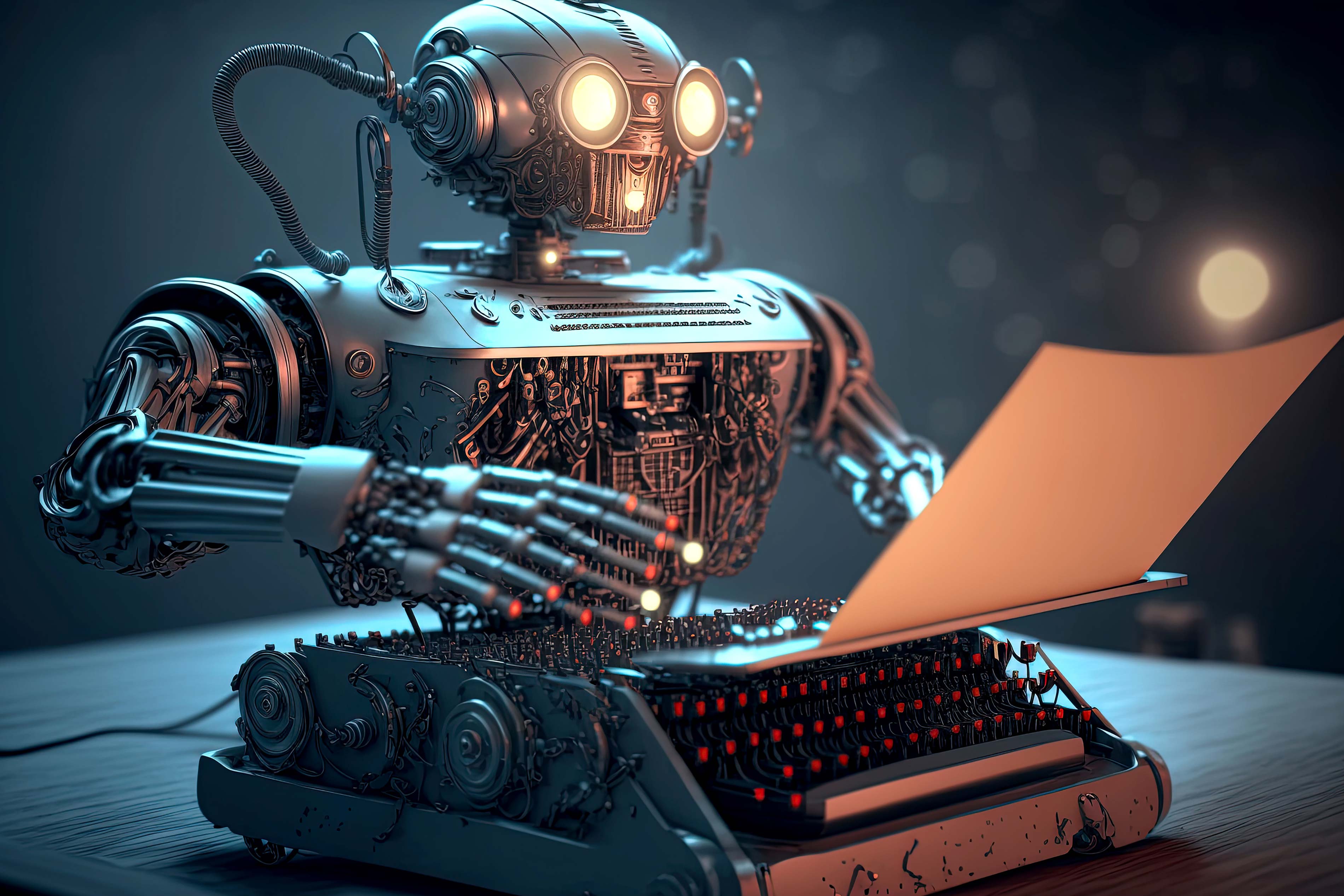 Generative AI illustration of half typewriter and half chatbot robot concept