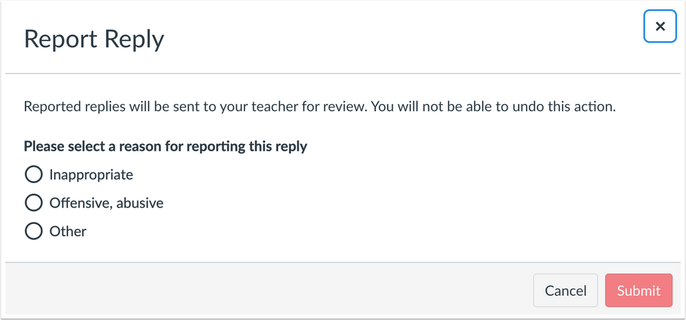 screenshot reporting a reason