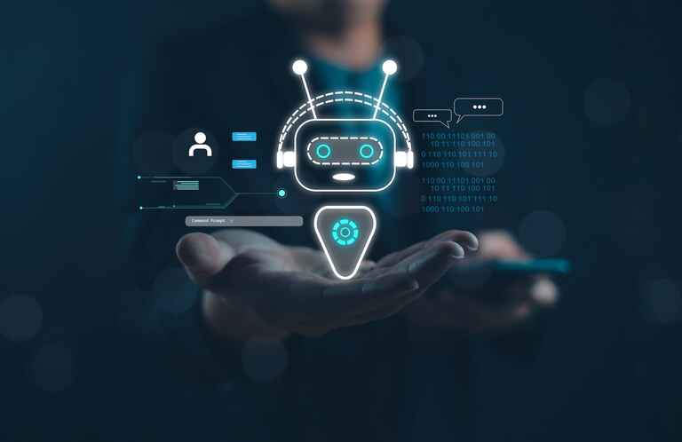 Artificial Intelligence business technology digital communication chat smart robot AI intelligence network data internet finance growth economy payment website for enter command prompt transformation