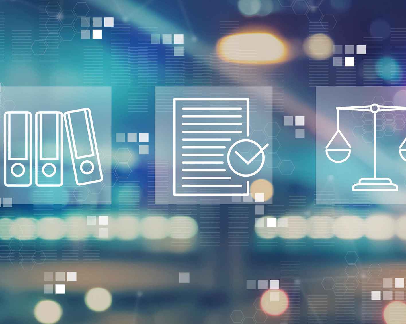 Compliance theme with blurred city lights stock photo