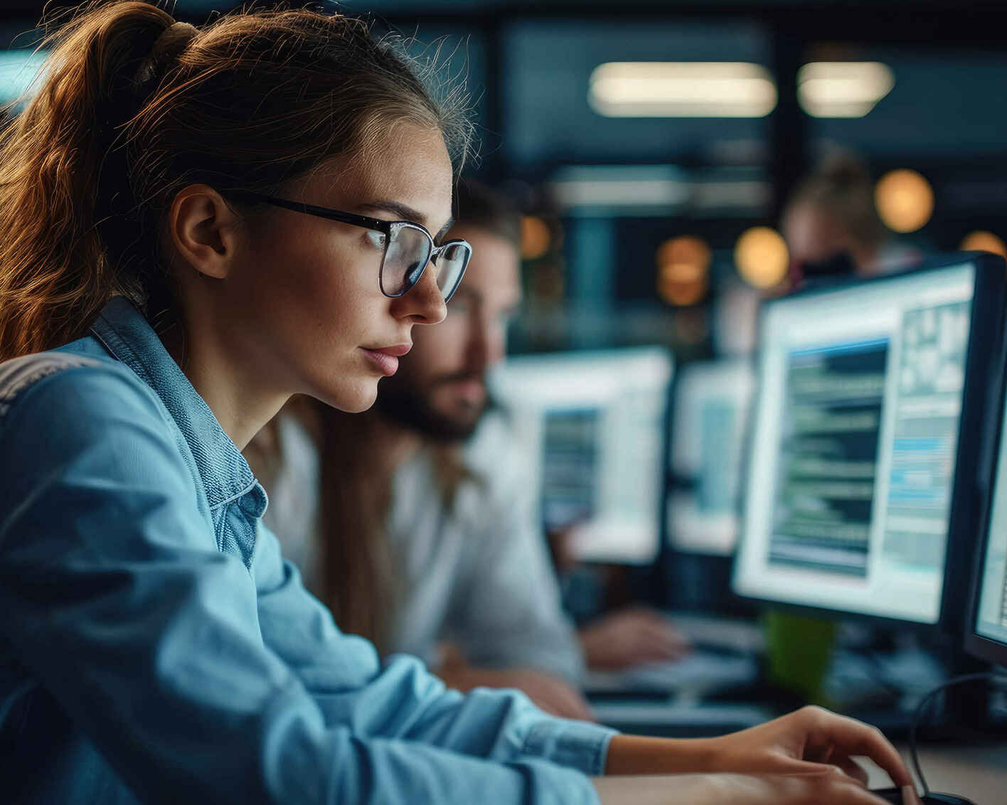 A software engineer collaborates with a design team. Generative AI.