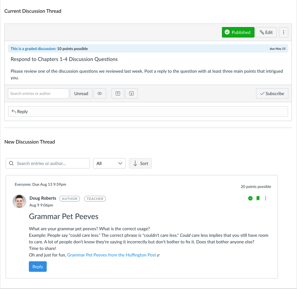 Old and new discussions comparison