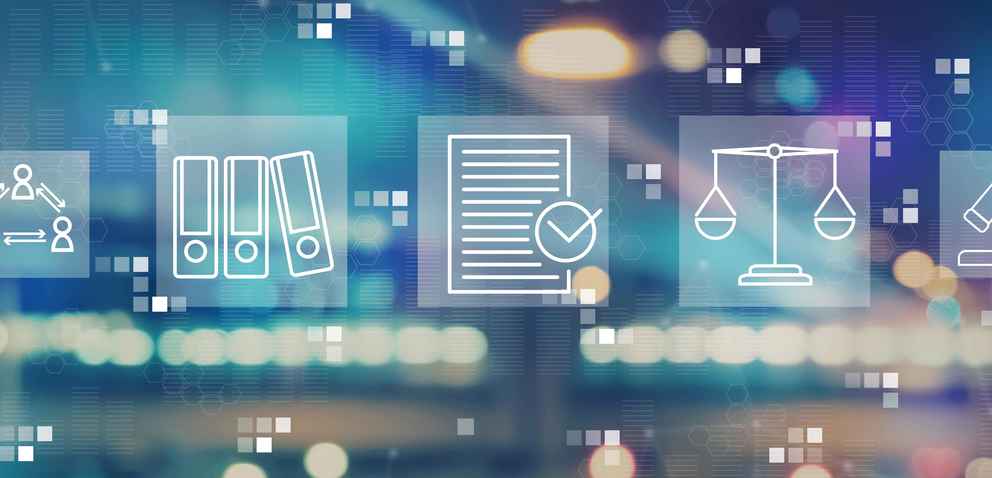 Compliance theme with blurred city lights stock photo
