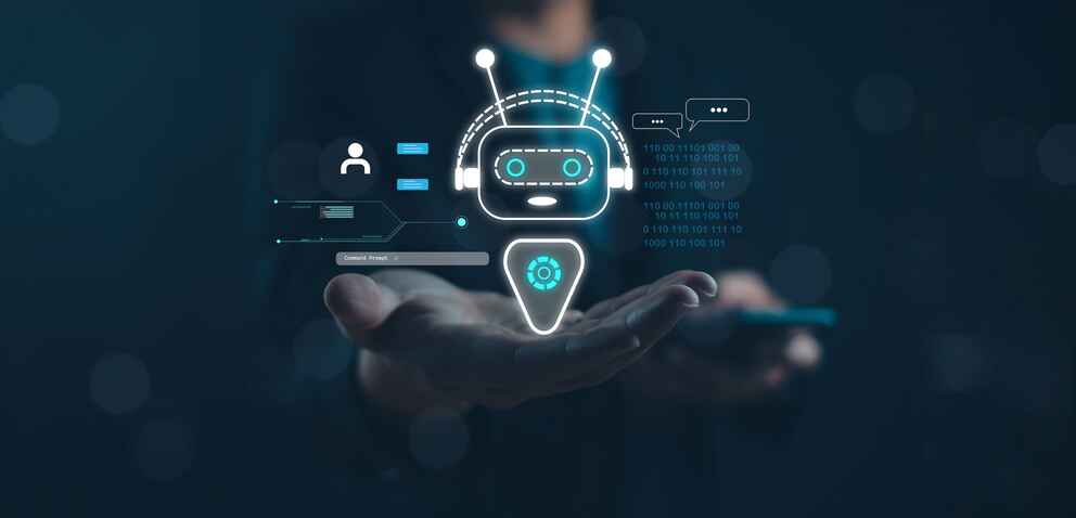Artificial Intelligence business technology digital communication chat smart robot AI intelligence network data internet finance growth economy payment website for enter command prompt transformation